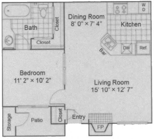 Floor Plan  Fielders Crossing 1 bedroom 1 bathroom floor plan