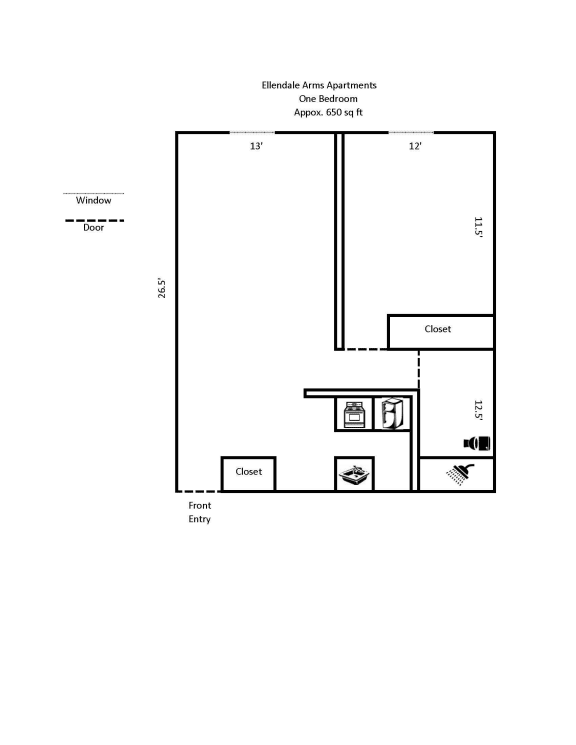 Floor Plan  Ellendale Arms Apartments one bedroom floorplan unit 302