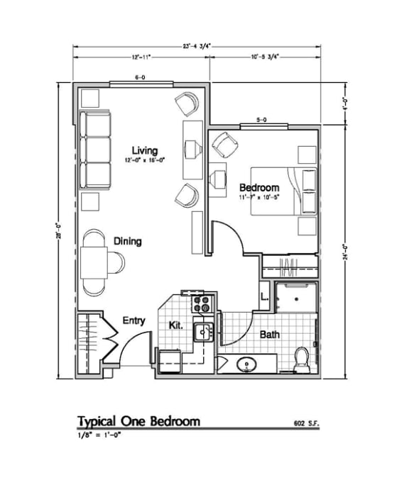 Floor Plan  Radcliffe Place Apartments 1 bedroom 1 bathroom floor plan