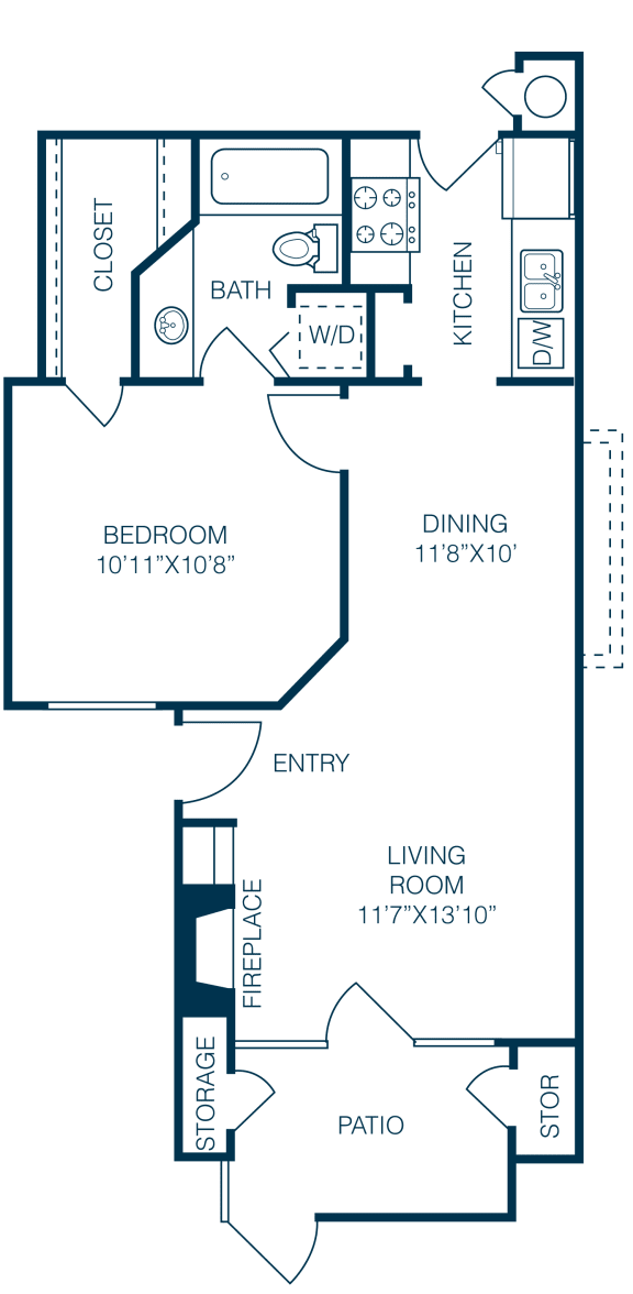 Floor Plan  Trellis at Lake Highlands 1 Bedroom  1 Bath A1 Floorplan