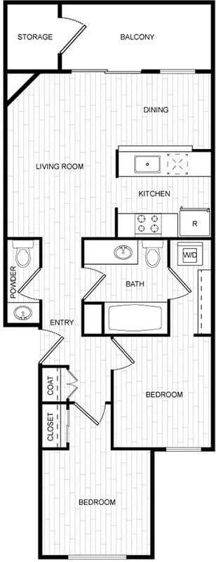 Floor Plan 2 Bed 1.5 Bath  22B