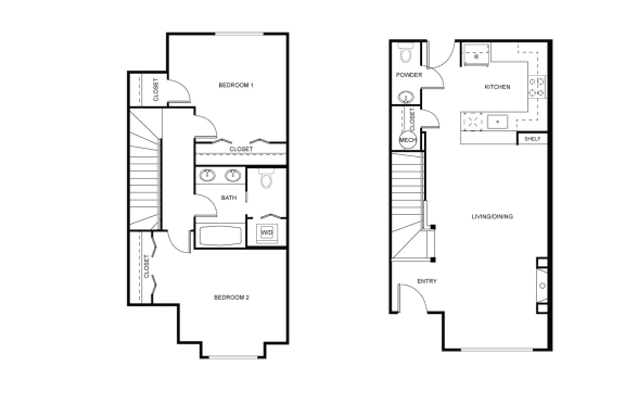 Floor Plan  2 Bed, 1.5 Bath Townhome TH1