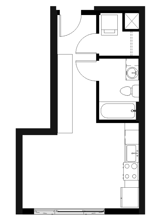  Floor Plan Studio 1 Bath  S3