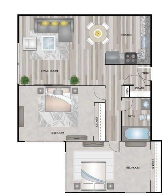 Floor Plan  2 Bed, 1 Bath B1