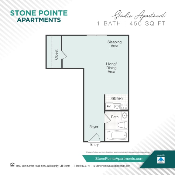 Studio floor plan at Stone Pointe Apartments, Willoughby, OH