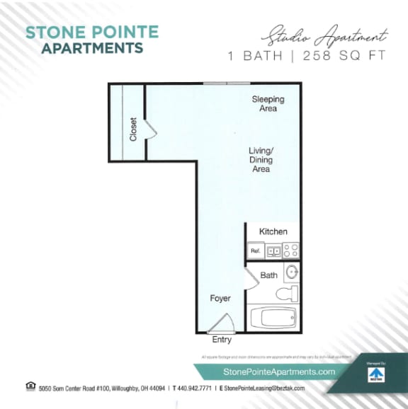Studio Floorplan at Stone Pointe Apartments