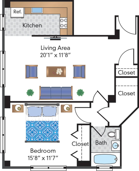 Floor Plan  Renovated One Bedroom - 11 Tier