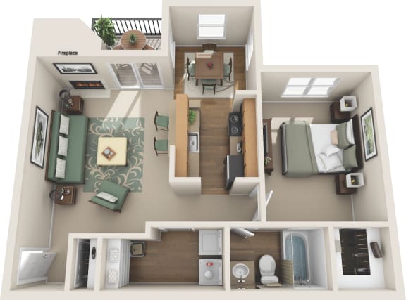 1 Bedroom floor plan in plano apartments