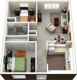 B1 Floorplan - two bed one bath