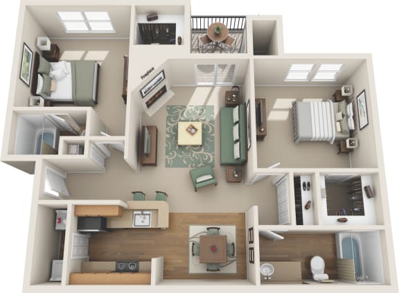 2 Bedroom floor plan in plano apartments