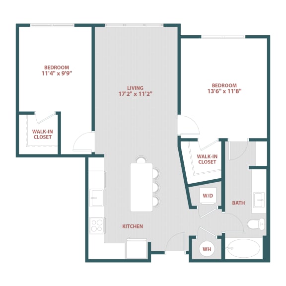 Floor Plan  B1.1 Two bedroom, One bathroomat 19 South Apartments, Florida