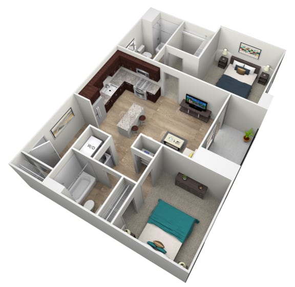 Floor Plan  2 bedroom 2 bathroom Floor plan D at Brownstone Apartments, Las Vegas, NV