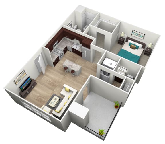 1 bedroom 1.5 bathroom floor plan a at Brownstone Apartments, Las Vegas