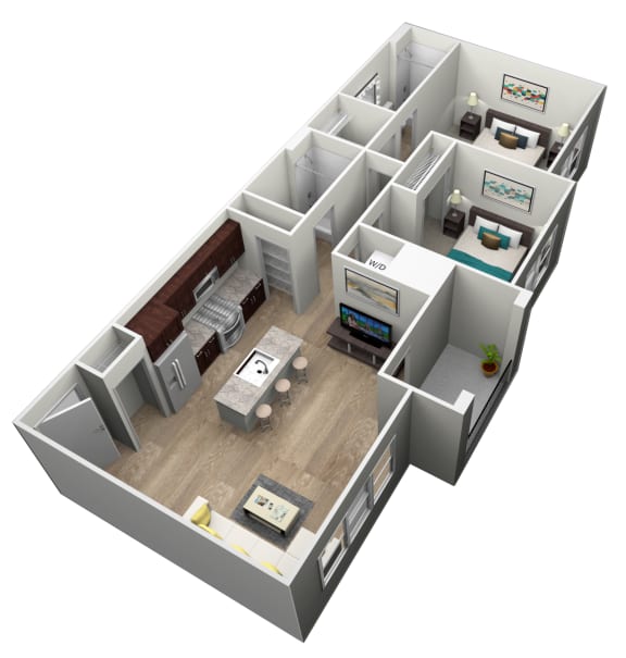 2 bedroom 2 bathroom Floor plan F at Brownstone Apartments, Las Vegas, 89131
