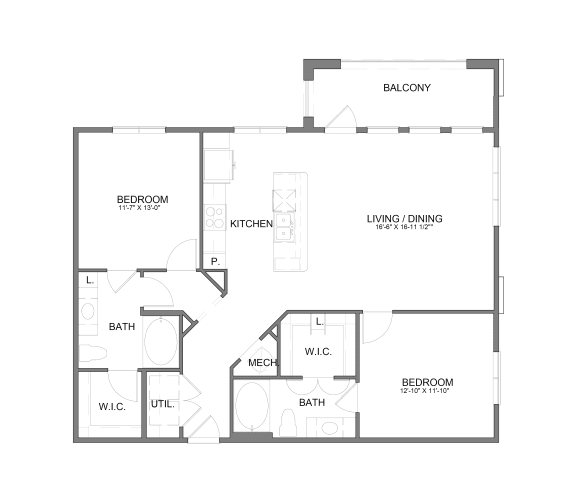 Floor Plan  B2.2 Two Bedroom, Two Bath