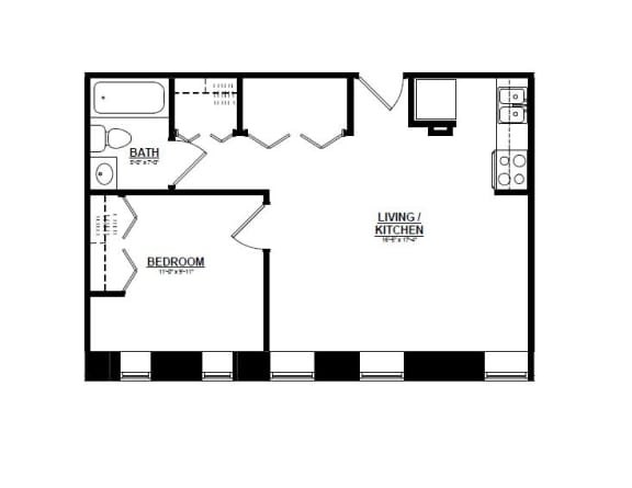 1 Bedroom F 1 Bath Floor Plan at The Argyle on Mass Ave, Indianapolis, Indiana