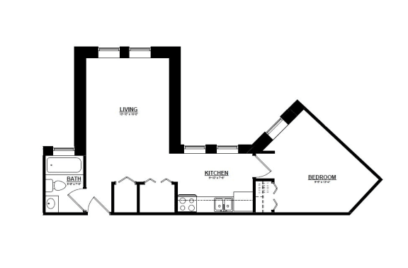1 Bedroom E 1 Bath Floor Plan at The Argyle on Mass Ave, Indianapolis, 46202