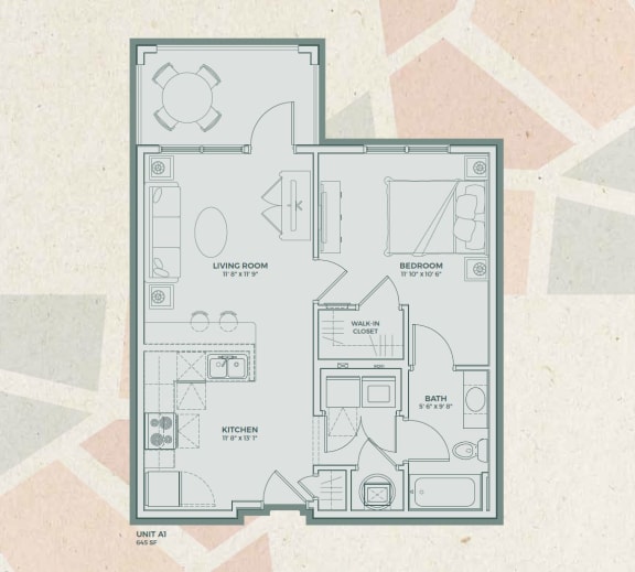A1 Floor Plan at Mosaic at Levis Commons, Ohio