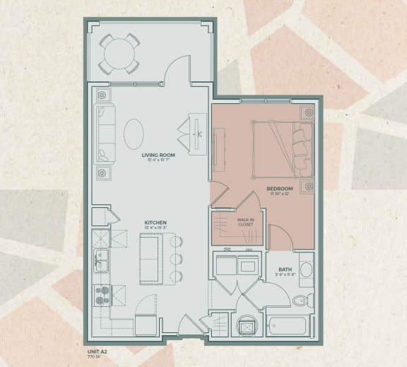 Floor Plan A2 - 1 Bedroom