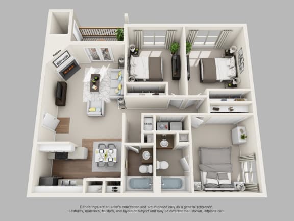 3 Bed 2 Bath Floor Plan at Canter Chase Apartments, Louisville, 40242, 1175 Sq. Ft.