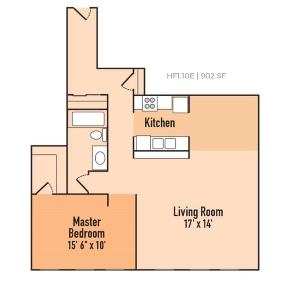 1 bedroom 1 bathroom Floor plan C at Harness Factory Lofts, Managed by Buckingham Urban Living, Indianapolis