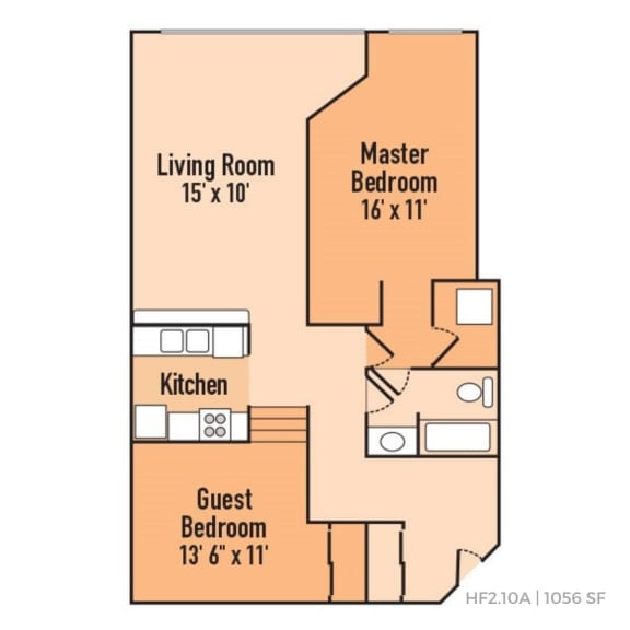 2 bedroom 1 bathroom Floor plan at Harness Factory Lofts, Managed by Buckingham Urban Living, Indianapolis