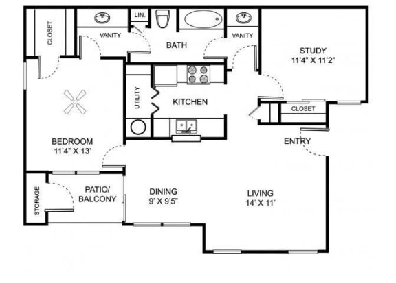 B1 Floor Plan at Center Point Apartments, Indianapolis, Indiana