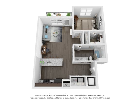 Seager 1 Bed 1 Bath Floor Plan at The Century at Purdue Research Park, Indiana