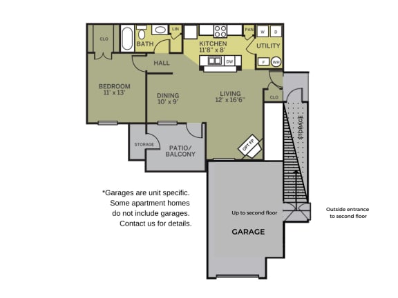 Cottage floor plan at The Reserve at Williams Glen showing the attached garage on the second floor homes