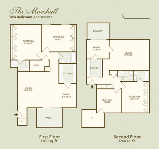 The Marshall FloorPlan at Governor Square Apartments, Carmel, Indiana