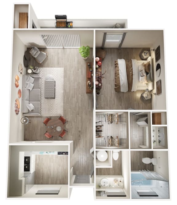 One bedroom floor plan Horizons North Apartments in Miami, Fl