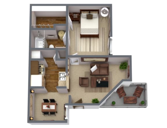 One bedroom floor plan 587 square feet