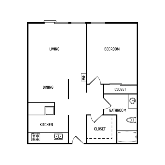 1 bedroom 1 bath 2D floor plan