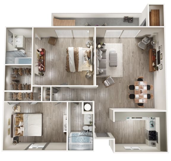 2 Bedroom 2 Bath floor plan  l Apartments for rent in Miami, Fl