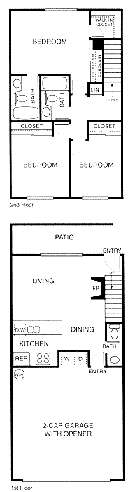 Three bedroom floor plan 1240 square foot