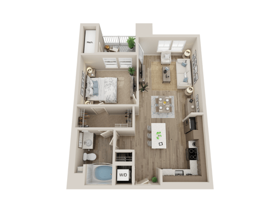 one bedroom floor plan l Alira Apartments in Sacramento Ca