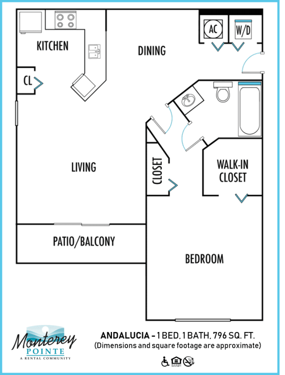 Monterey Pointe Apartments 1 bedroom 2D floor plan