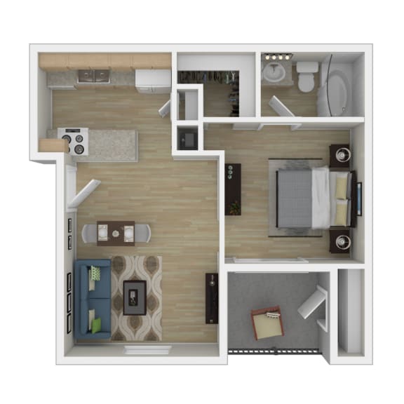 The Arbors of Temple 1 bedroom 3D floor plan
