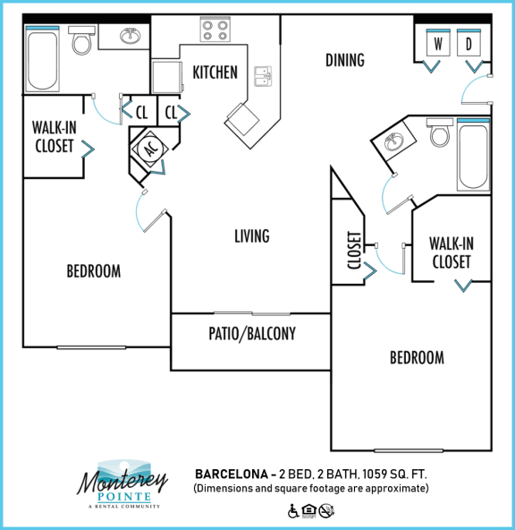 Monterey Pointe Apartments 2 bedroom 2D floor plan