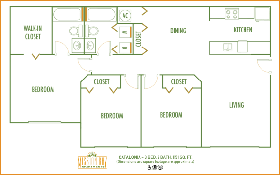 Mission Bay Apartments 3 bedroom 2D floor plan