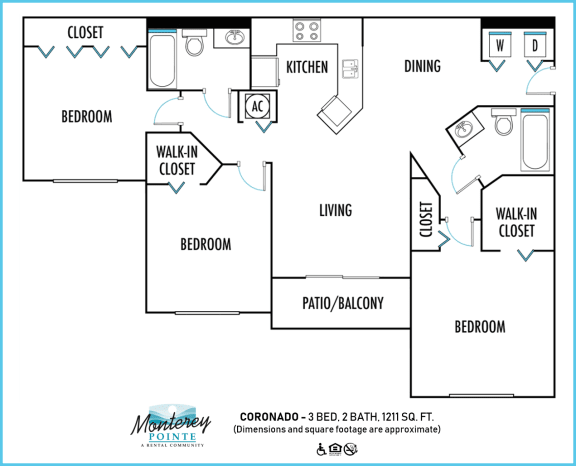 Monterey Pointe Apartments 3 bedroom 2D floor plan