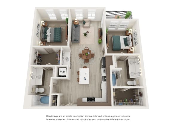 Two bedroom floor plan l Element 79 apartments in El Dorado Hill