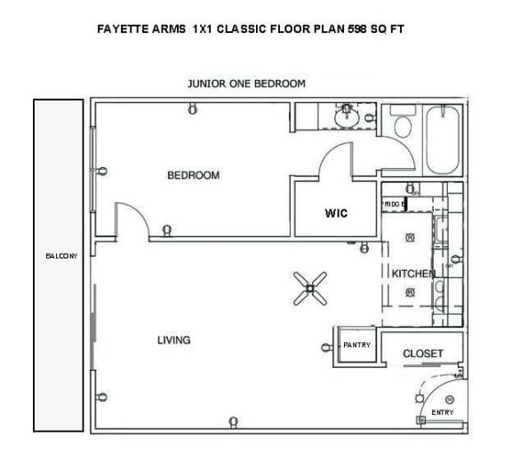 Fayette arms 1x1 Floorplan 598 sqft