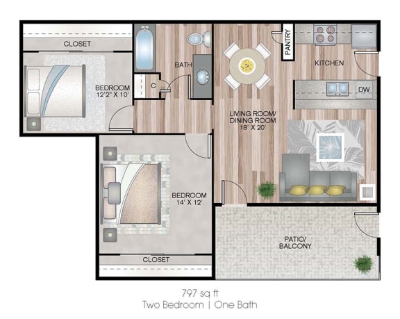 Grandon Apartments 2X1 Floor plan