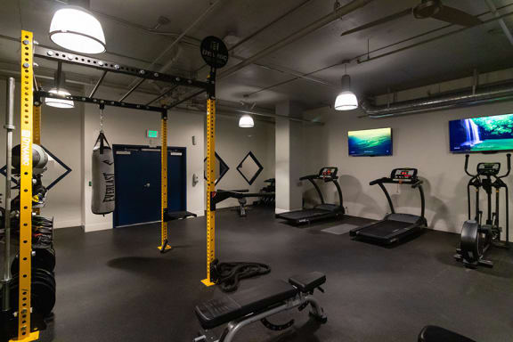 Fitness room with weight and cardio equipment