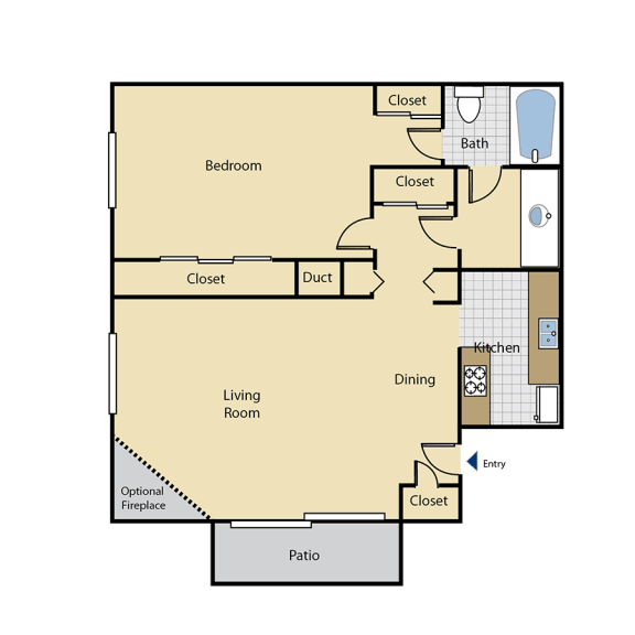 One bedroom floor plan l Hilltop Garden in Carmichael Ca