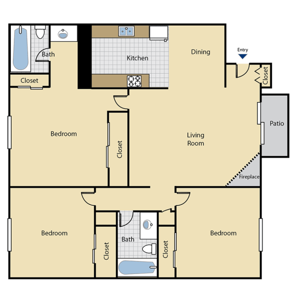Three bedroom floor plan l Hilltop Garden in Carmichael Ca