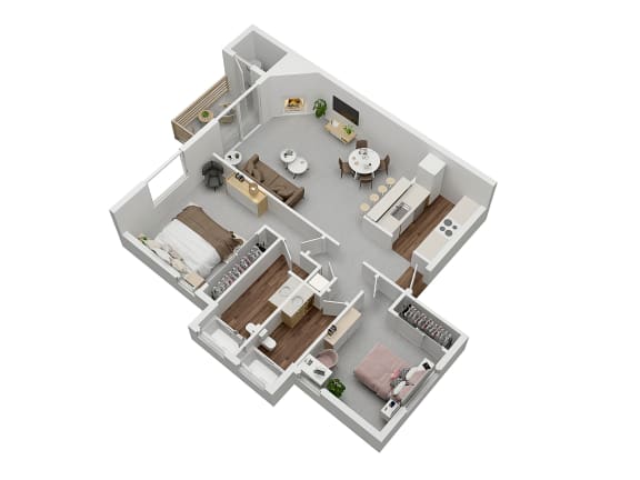 2 Bedroom 2 bath 3D floor plan
