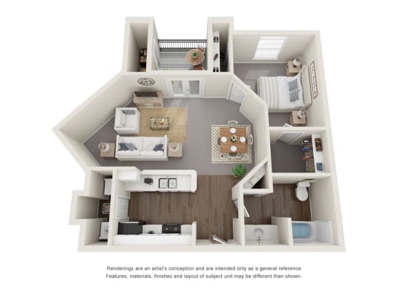 One Bedroom  Floor Plan Apts Luxe at 1300 Apartments l Waco, TX 76760