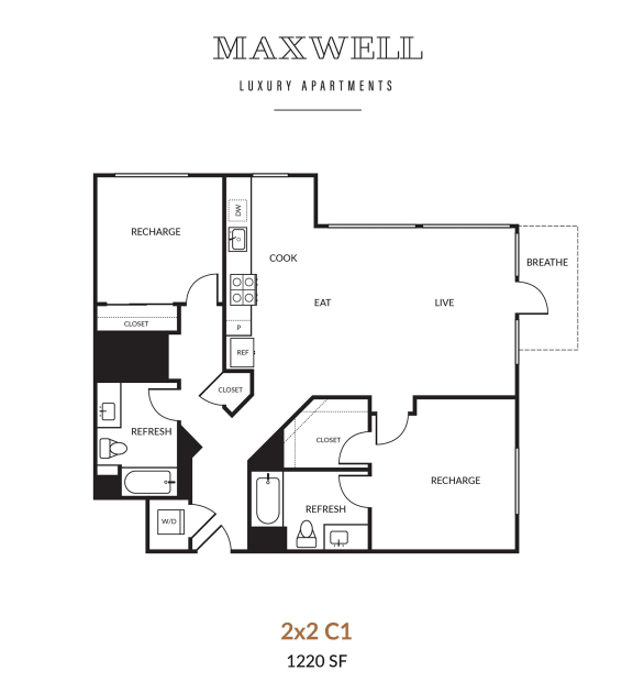 Maxwell Apartments 2x2 C 2D floor plan